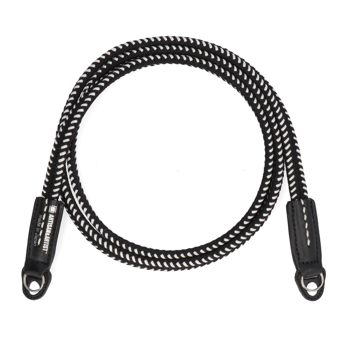 ACAM-AS320B Alan Schaller Edition silk cord camera strap in black and white, handcrafted in Japan.