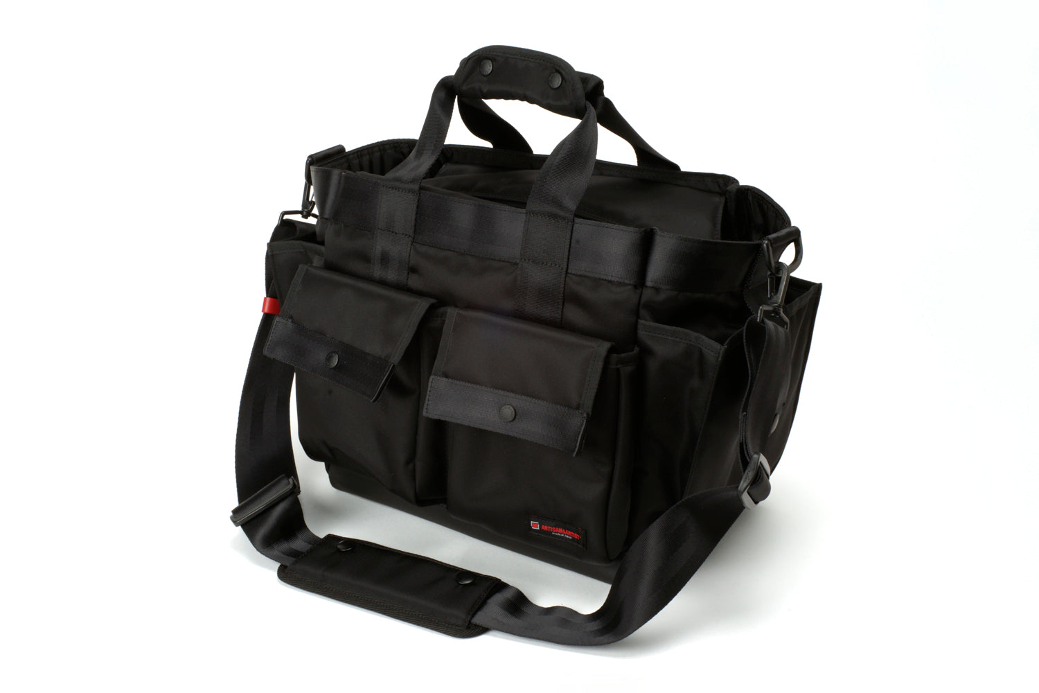 Shoulder-tote-type camera bag with a wide opening.